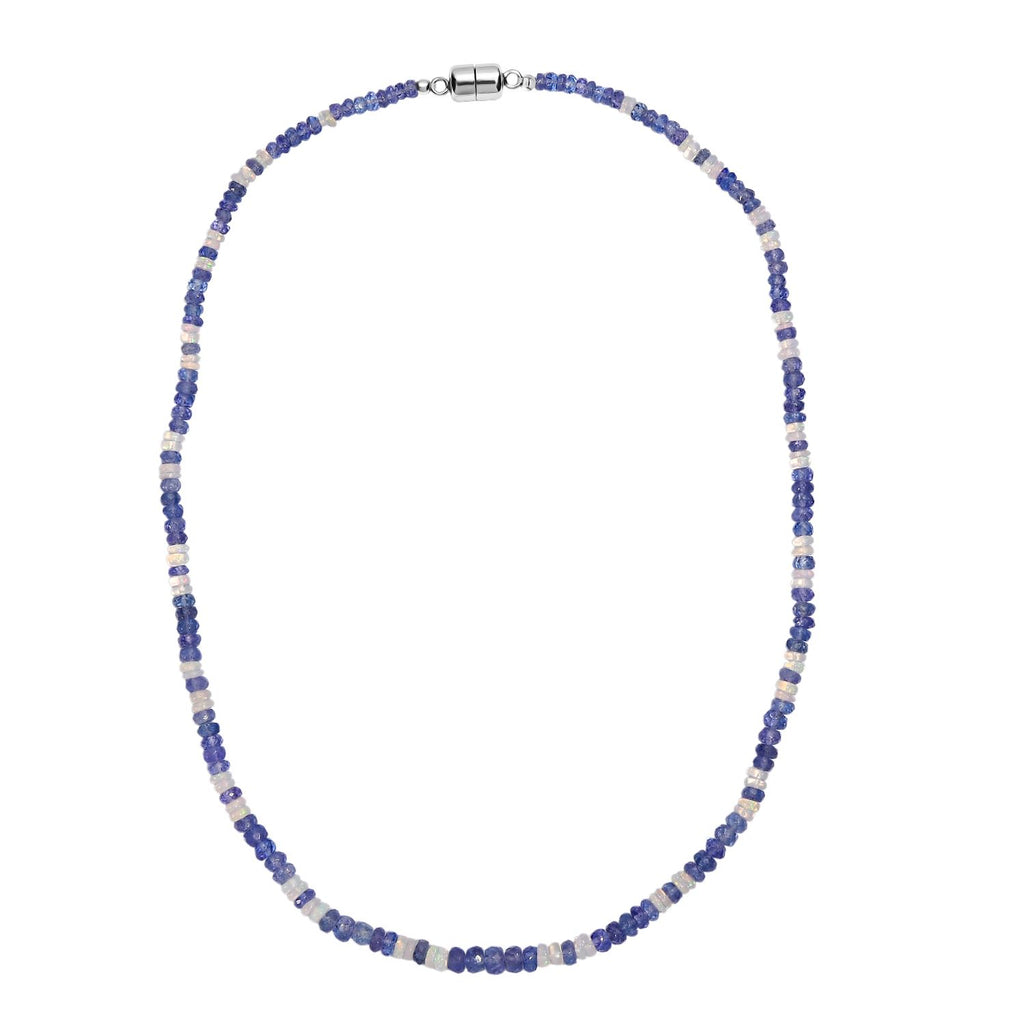D'Joy Tansanit, Natürlicher, äthiopischer Welo Opal Halskette ca. 45 cm 925 Silber rhodiniert ca. 55,00 ct.