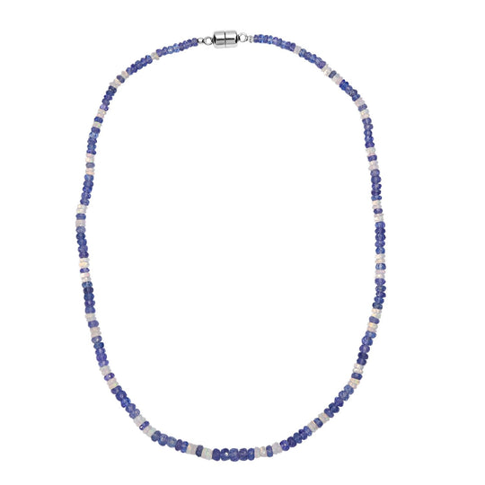 D'Joy Tansanit, Natürlicher, äthiopischer Welo Opal Halskette ca. 45 cm 925 Silber rhodiniert ca. 55,00 ct.