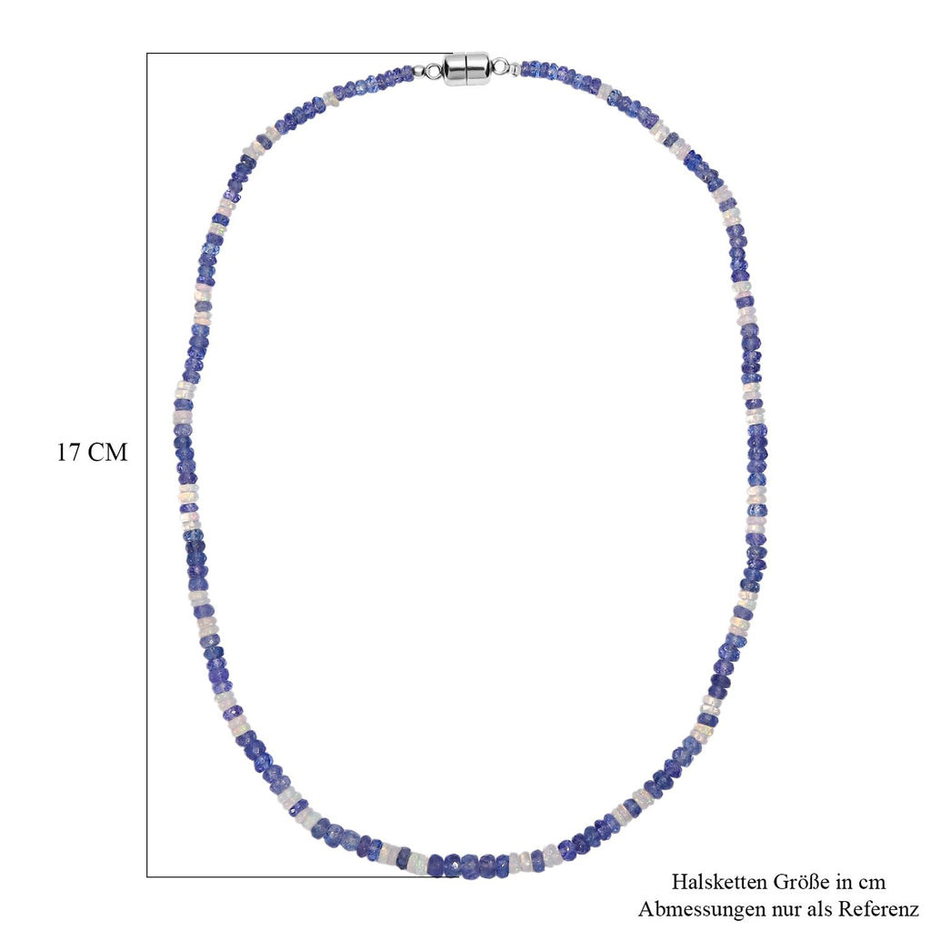 D'Joy Tansanit, Natürlicher, äthiopischer Welo Opal Halskette ca. 45 cm 925 Silber rhodiniert ca. 55,00 ct.