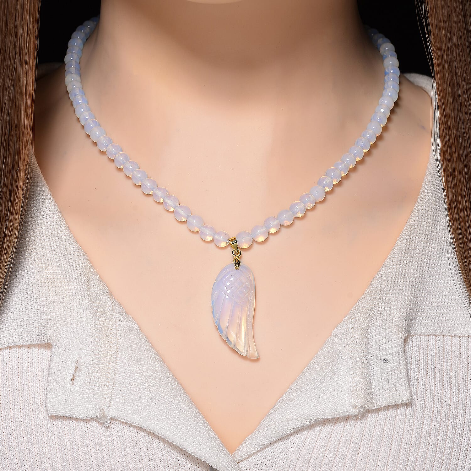 Opalite Halskette, ca. 45 cm + 5 cm Extender, Reine Legierung gelb vergoldet ca. 110.00 ct