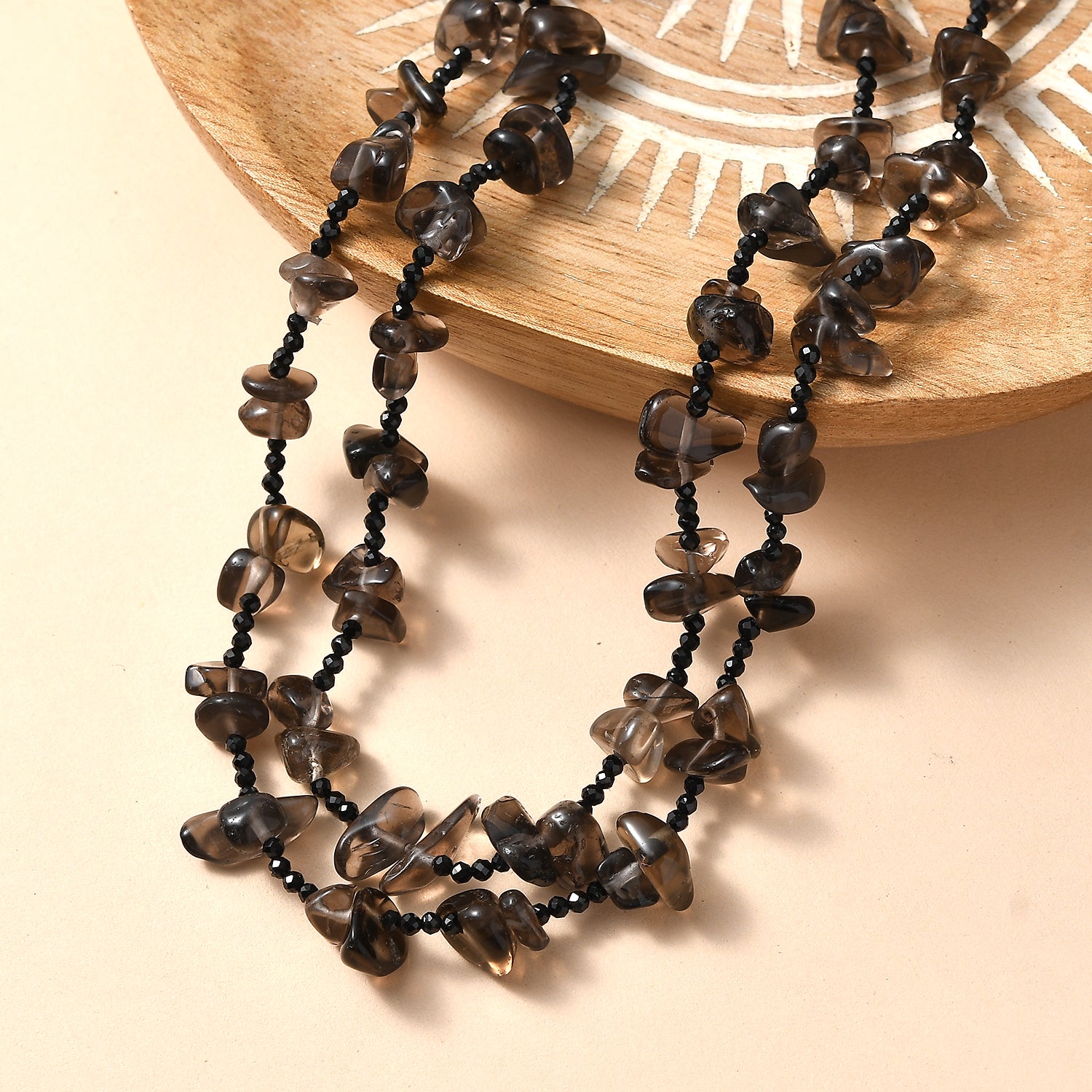 Rauchquarz, Schwarzer Spinell Kette 91 cm ca. 280.00 ct