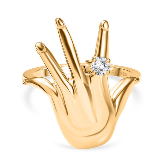 D'Joy Moissanit Ring 925 Silber 750 Gelb Vergoldet (Größe 17.00) ca. 0.11 ct