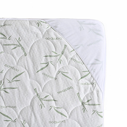 Bamboo waterproof mattress protector Fabric: 190gsm bamboo jacquard (20% bamboo fiber ,80% polyester) +0.02mmPU  Skirt : 75gsm polyester