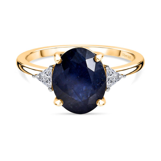 D'Joy Masoala Saphir (Fissure gefüllt), Moissanit Ring 925 Silber 750 Gelb Vergoldet (Größe 19.00) ca. 4,15 ct