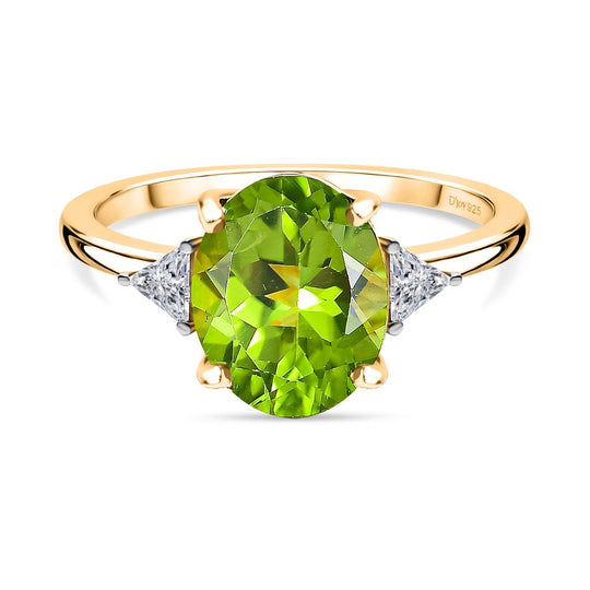 D'Joy Peridot, Moissanit Ring 925 Silber 750 Gelb Vergoldet (Größe 21.00) ca. 2,95 ct