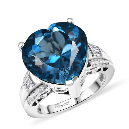 HEART OF THE OCEAN - London Blau Topas, Moissanit Ring 925 Silber rhodiniert (Größe 18.00) ca. 14.06 ct