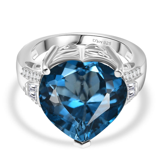 HEART OF THE OCEAN - London Blau Topas, Moissanit Ring 925 Silber rhodiniert (Größe 18.00) ca. 14.06 ct