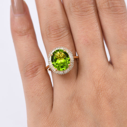D'Joy AAA Natürlciher Peridot, Weißer Diamant Ring, 925 Silber 750 Gelbgold Vermeil (Größe 21.00) ca. 5.43 ct