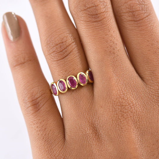 D'Joy Afrikanischer Rubin (Fissure gefüllt) Ring 925 Silber 750 Gelb Vergoldet (Größe 20.00) ca. 1,69 ct