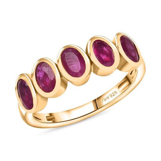 D'Joy Afrikanischer Rubin (Fissure gefüllt) Ring 925 Silber 750 Gelb Vergoldet (Größe 20.00) ca. 1,69 ct