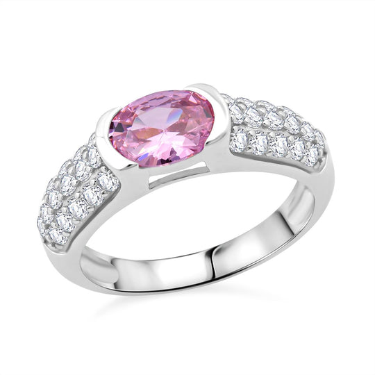LUSTRO STELLA - Rosa Saphir-farbener Zirkonia, Weißer Zirkonia Ring 925 Silber rhodiniert (Größe 20.00)