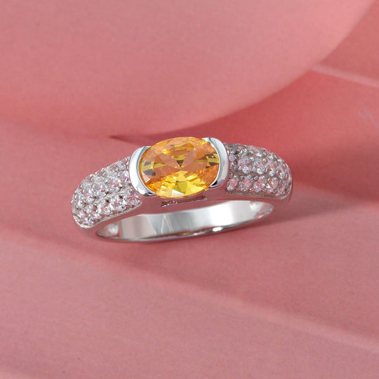 LUSTRO STELLA - Gelber Saphir-farbener Zirkonia, Weißer Zirkonia Ring 925 Silber rhodiniert (Größe 20.00)