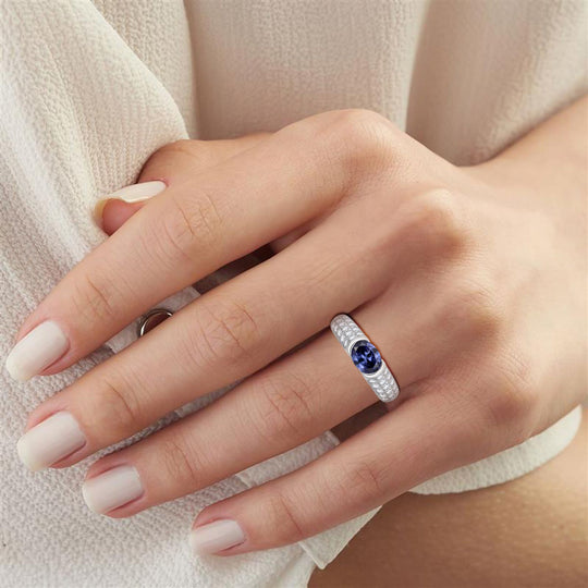 LUSTRO STELLA - Ceylon Saphir-farbener Zirkonia, Weißer Zirkonia Ring 925 Silber rhodiniert (Größe 19.00)