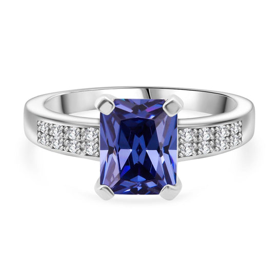Lustro Stella Blauer Saphir-Farbener Zirkonia, Weißer Zirkonia Ring 925 Silber rhodiniert (Größe 21.00)