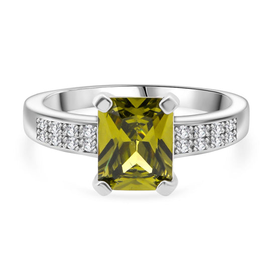 Lustro Stella Grüner Saphir-Farbener Zirkonia, Weißer Zirkonia Ring 925 Silber rhodiniert (Größe 18.00)