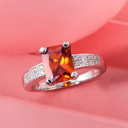 Lustro Stella Roter Saphir-Farbener Zirkonia, Weißer Zirkonia Ring 925 Silber rhodiniert (Größe 21.00)