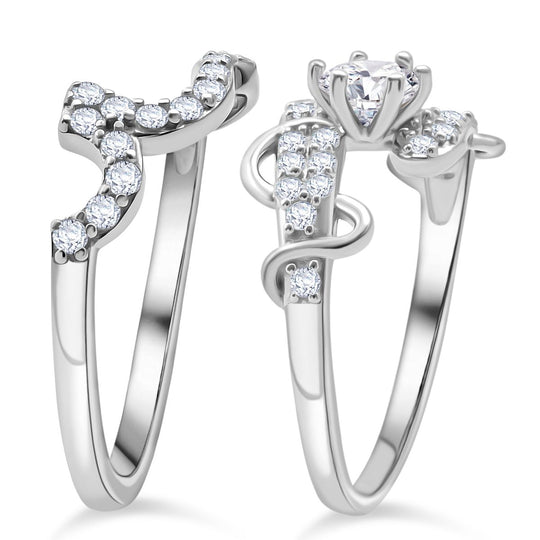 LUSTRO STELLA - Weißer Zirkonia Ring Set, 925 Silber rhodiniert (Größe 20.00)