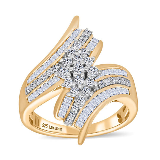 LUXURIANT DIAMOND - Lab Grown Diamant SI-GH SGL zertifiziert Ring 925 Silber 750 Gelbgold Vermeil (Größe 18.00) ca. 0.97 ct