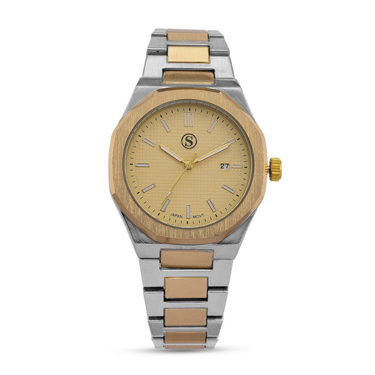 STRADA - Armbanduhr mit japanischem Uhrwerk und Datumsanzeige, Legierungsgehäuse  Sandstrahleffekt, bicolor, Goldfarben