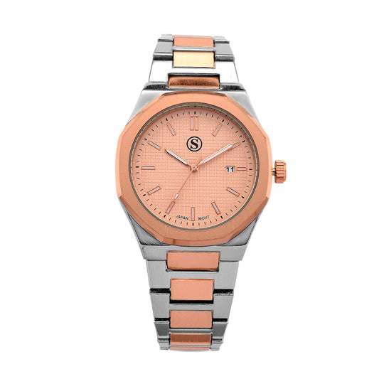 STRADA - Armbanduhr mit japanischem Uhrwerk und Datumsanzeige, Legierungsgehäuse  Sandstrahleffekt, bicolor, Goldfarben