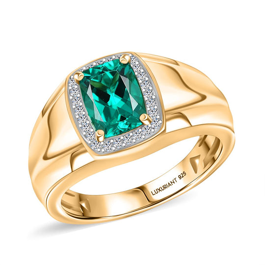 AAA Lab Grown Kolumbianischer Smaragd, Lab Grown Diamant Ring 925 Silber 750 Gelbgold Vermeil (Größe 20.00) ca. 1.41 ct