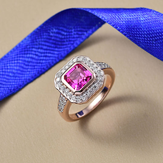 AAA Lab Grown Rosa Saphir, Lab Grown Diamant Ring 925 Silber 750 Roségold Vermeil (Größe 17.00) ca. 2.69 ct