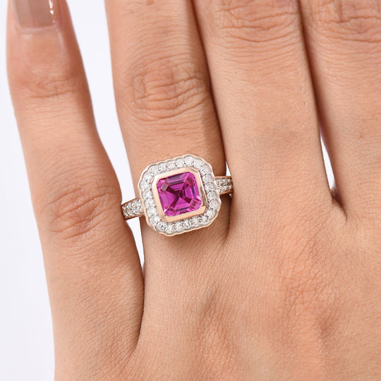 AAA Lab Grown Rosa Saphir, Lab Grown Diamant Ring 925 Silber 750 Roségold Vermeil (Größe 17.00) ca. 2.69 ct
