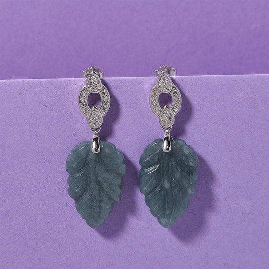 EXTREM SELTEN - D'Joy Natürlicher Olmek Jadeit, Weißer Zirkonia Ohrringe 925 Silber rhodiniert