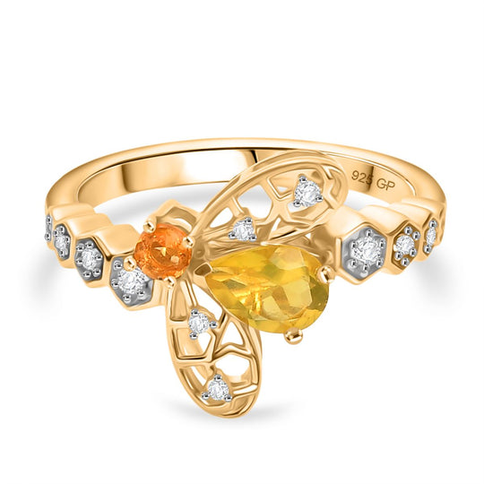 GP Trionfo Kollektion - Kanarischer Opal, Feueropal Ring 925 Silber 750 Gelbgold Vermeil (Größe 19.00) ca. 0.68 ct