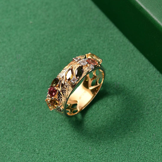 GP Italienische Garten - AA Mehrfarbiger-Turmalin Ring 925 Silber 750 Gelbgold Vermeil (Größe 18.00) ca. 1.30 ct