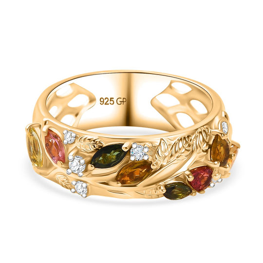 GP Italienische Garten - AA Mehrfarbiger-Turmalin Ring 925 Silber 750 Gelbgold Vermeil (Größe 18.00) ca. 1.30 ct