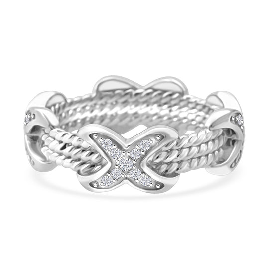 Lustro Stella Weißer Zirkonia Ring 925 Silber XO Band rhodiniert (Größe 21.00)