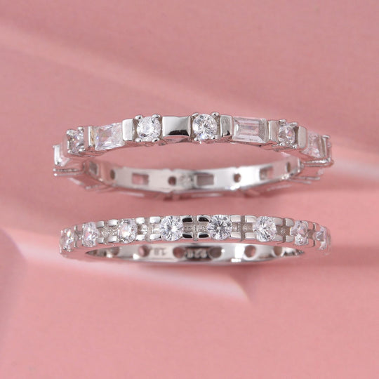 2er Set- Lustro Stella Weißer Zirkonia Ring 925 Silber rhodiniert (Größe 20.00)