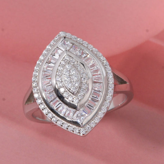 LUSTRO STELLA - Weißer Zirkonia Ring 925 Silber rhodiniert (Größe 19.00)