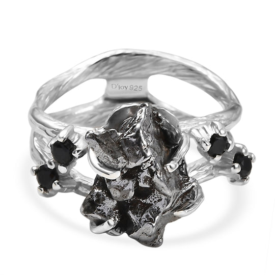D'Joy Muonionalusta Meteorit, Schwarzer Spinell Ring 925 Silber rhodiniert (Größe 21.00) ca. 16.25 ct