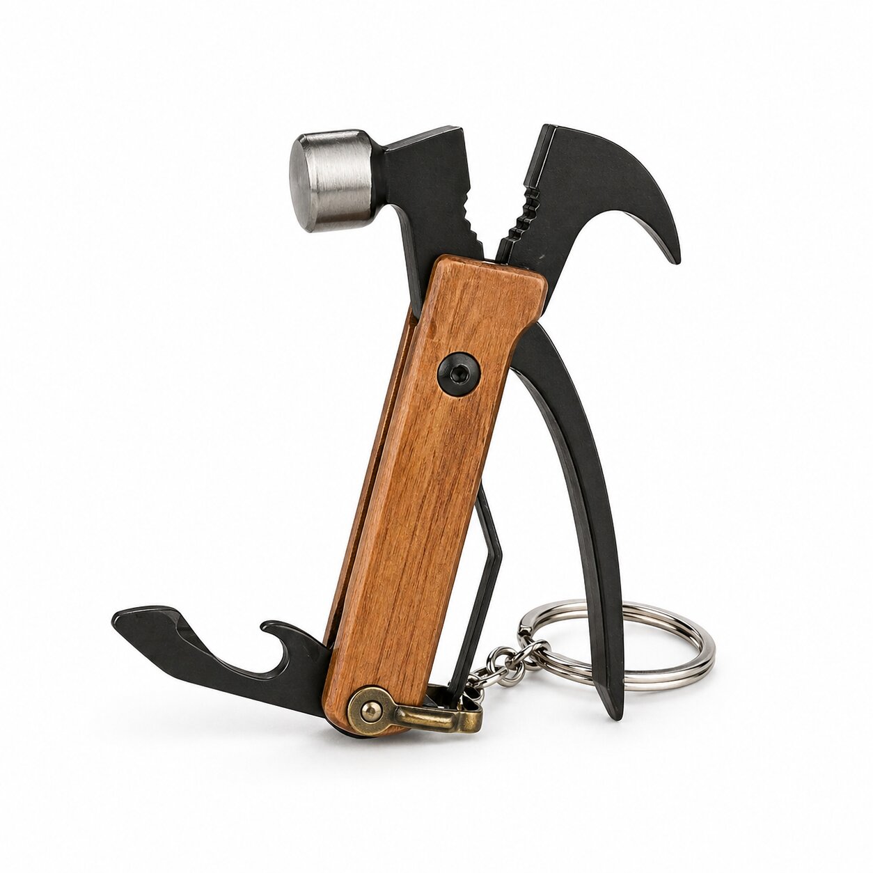 Bambus Schlüsselanhänger Multitool Hammer Braun