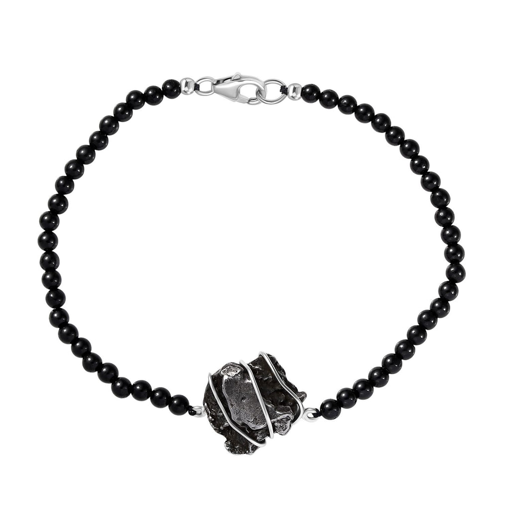 Muonionalusta Meteorit, Schwarzer Spinell Armband ca. 19 cm 925 Silber rhodiniert ca. 44.84 ct