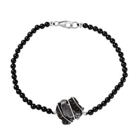 Muonionalusta Meteorit, Schwarzer Spinell Armband ca. 19 cm 925 Silber rhodiniert ca. 44.84 ct