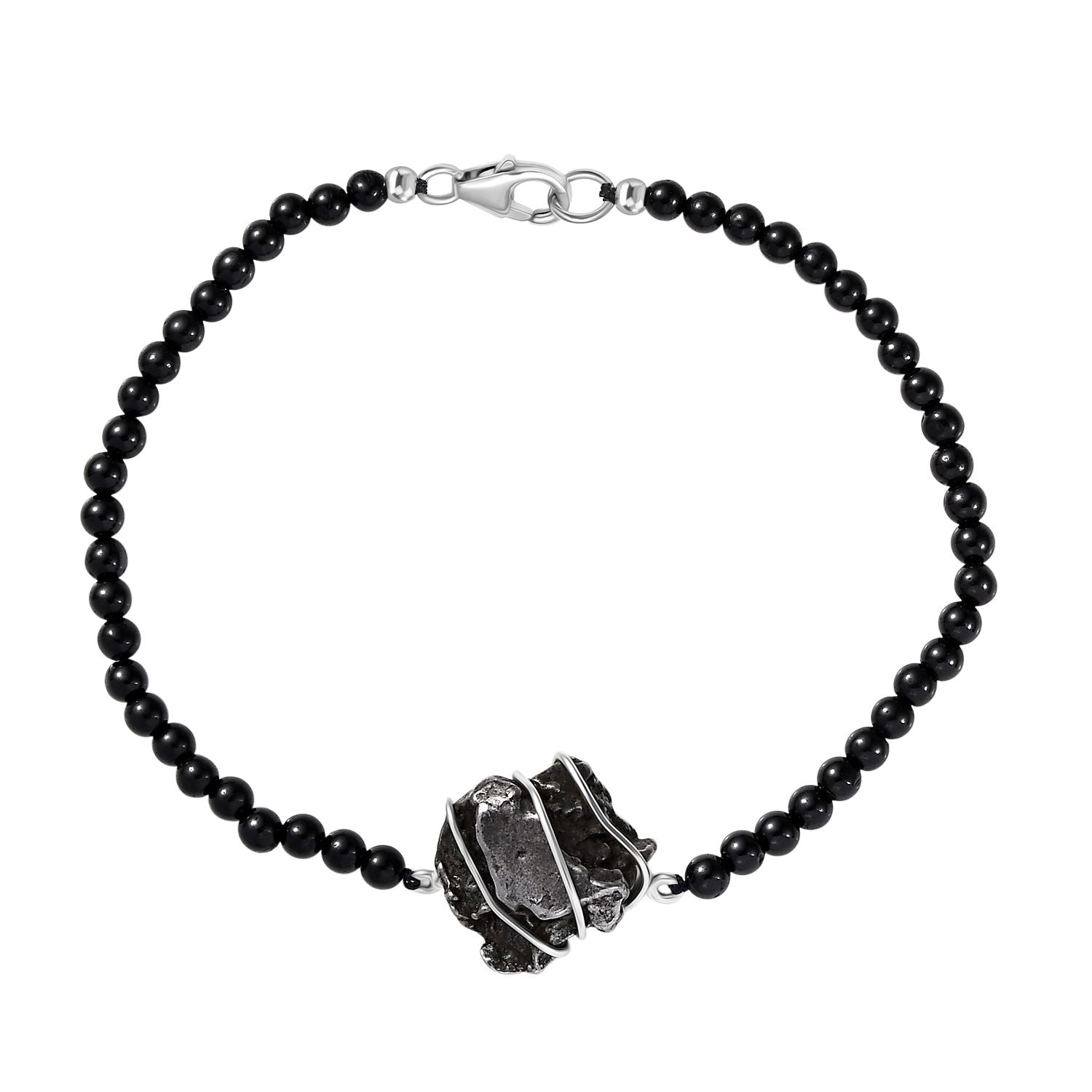 Muonionalusta Meteorit, Schwarzer Spinell Armband ca. 19 cm 925 Silber rhodiniert ca. 44.84 ct