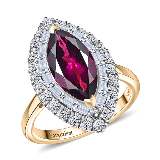 LUXURIANT  (10-16 Werktage Lieferzeit)  3,59 ct. AAA Radiant Ember Granat und Labor Diamant Ring in 417 Gold