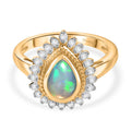 D'Joy AA Natürlicher, äthiopischer Welo Opal, Weißer Zirkon Ring 925 Silber vergoldet (Größe 16.00) ca. 1.28 ct