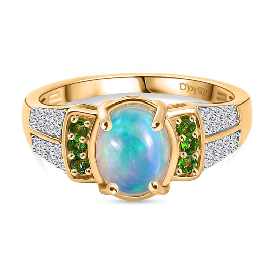 D'Joy AA Natürlicher, äthiopischer Welo Opal, Natürlicher Chromdiopsid Ring 925 Silber vergoldet (Größe 20.00) ca. 1.71 ct