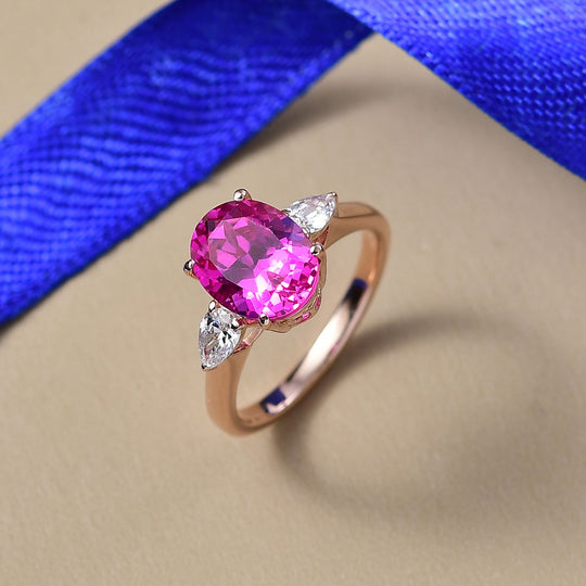 AAA Lab Grown rown Rosa Saphir, Lab Grown Diamant Ring 925 Silber 750 Roségold Vermeil (Größe 21.00) ca. 4.26 ct