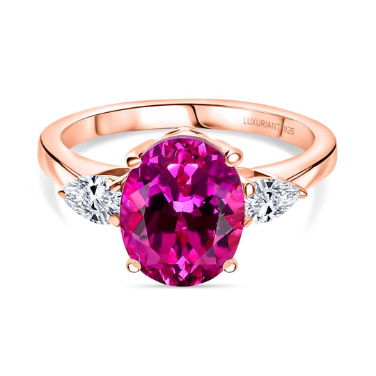 AAA Lab Grown rown Rosa Saphir, Lab Grown Diamant Ring 925 Silber 750 Roségold Vermeil (Größe 21.00) ca. 4.26 ct