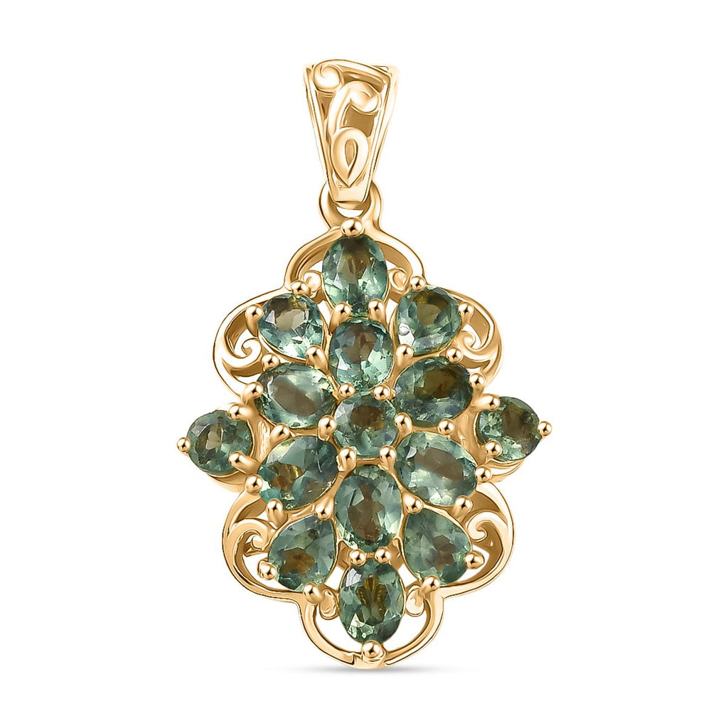 D'Joy Grüner Apatit Anhänger 925 Silber 750 Gelb Vergoldet ca. 2.65 ct
