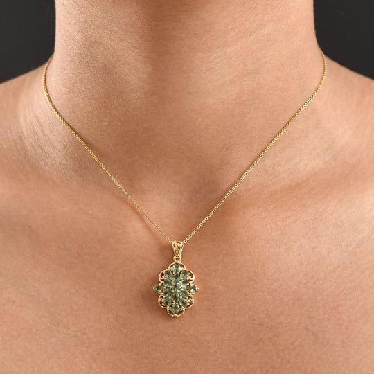 D'Joy Grüner Apatit Anhänger 925 Silber 750 Gelb Vergoldet ca. 2.65 ct