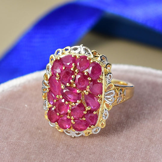 Niassa Rubin Ring Nickelfreies Messing platiniert und vergoldet (Größe 19.00) ca. 4,31 ct