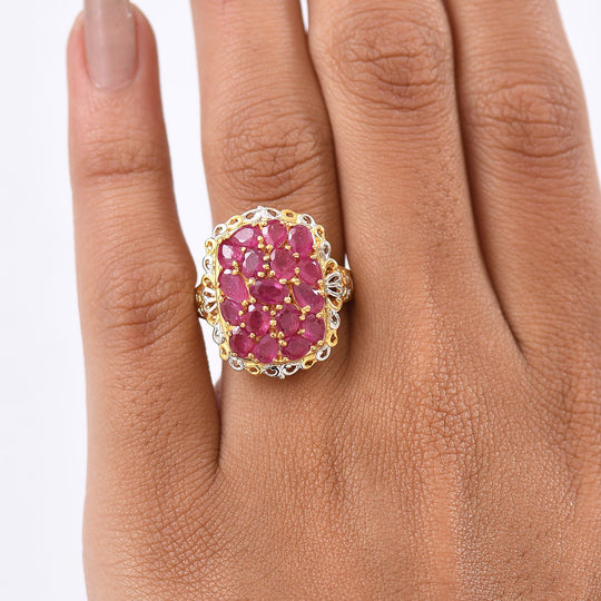 Niassa Rubin Ring Nickelfreies Messing platiniert und vergoldet (Größe 19.00) ca. 4,31 ct