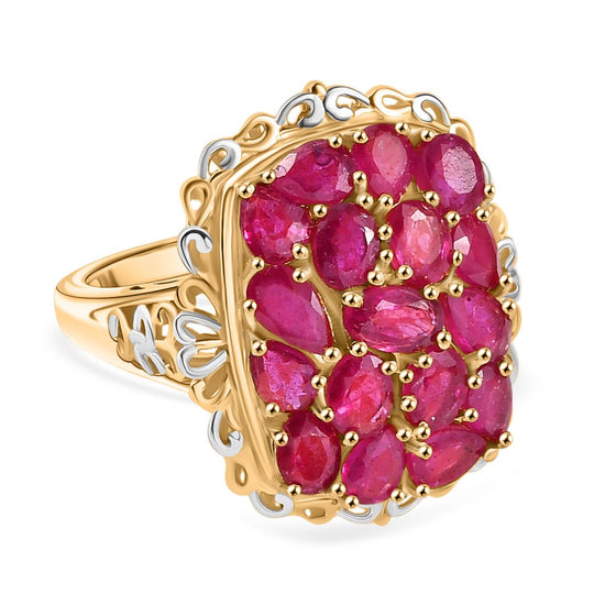 Niassa Rubin Ring Nickelfreies Messing platiniert und vergoldet (Größe 19.00) ca. 4,31 ct