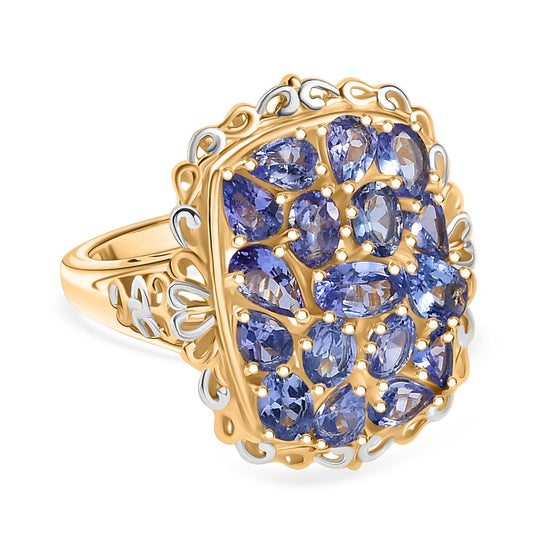 Tansanit Ring Nickelfreies Messing platiniert und vergoldet (Größe 19.00) ca. 2,91 ct